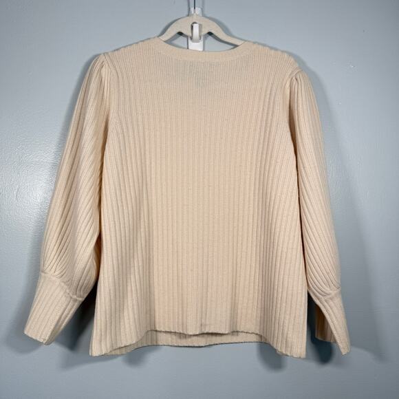 Cream Wool Cashmere Puff Sleeve Sweater Pearl Shoulder Coquette Winter Knit L - Picture 5 of 7